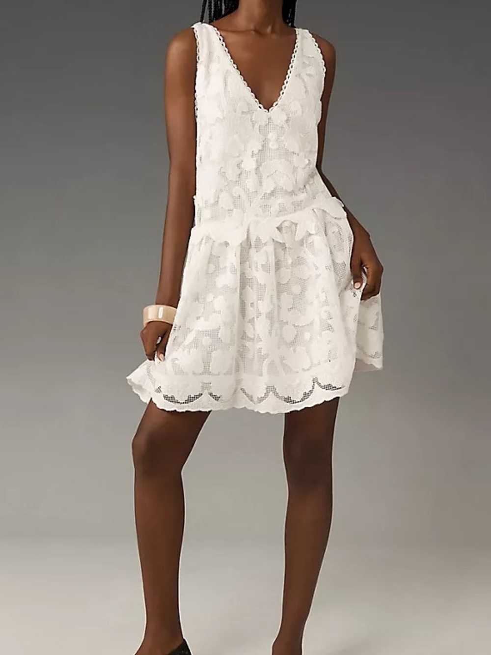 Anthropologie Sleeveless V-Neck Lace Swing Mini Crochet Dress